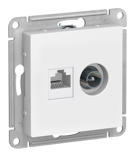 Розетка ATLASDESIGN двойная компьютерная+ТВ RJ45+TV (белая)