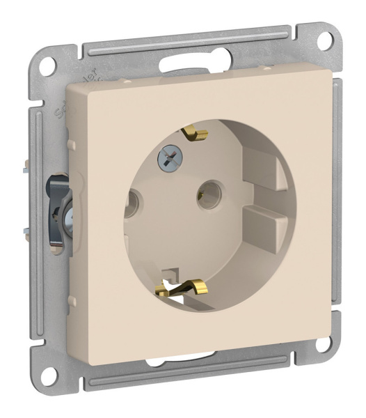 Розетка скрытая 1-ая с заземл. ATLASDESIGN (бежевая)