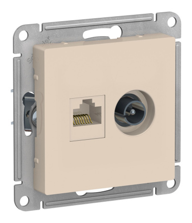 Розетка ATLASDESIGN двойная компьютерная+ТВ RJ45+TV (бежевая)
