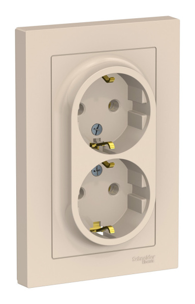 Розетка скрытая 2-ая с заземл. ATLASDESIGN (бежевая)