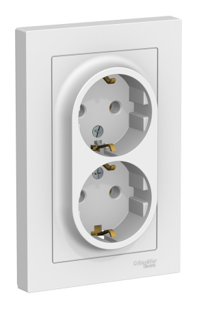 Розетка скрытая 2-ая с заземл. ATLASDESIGN (белая)