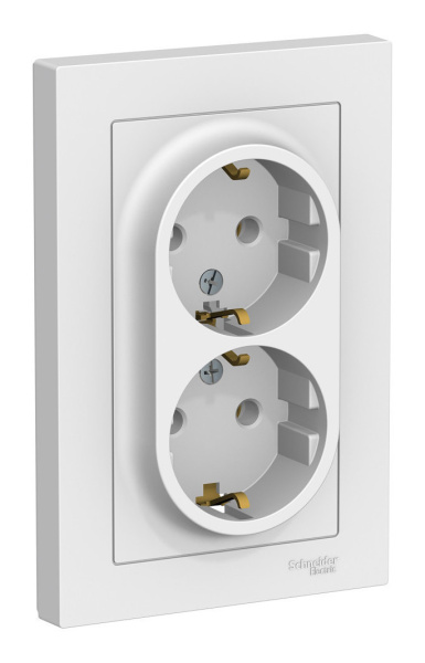 Розетка скрытая 2-ая с заземл. ATLASDESIGN (белая)